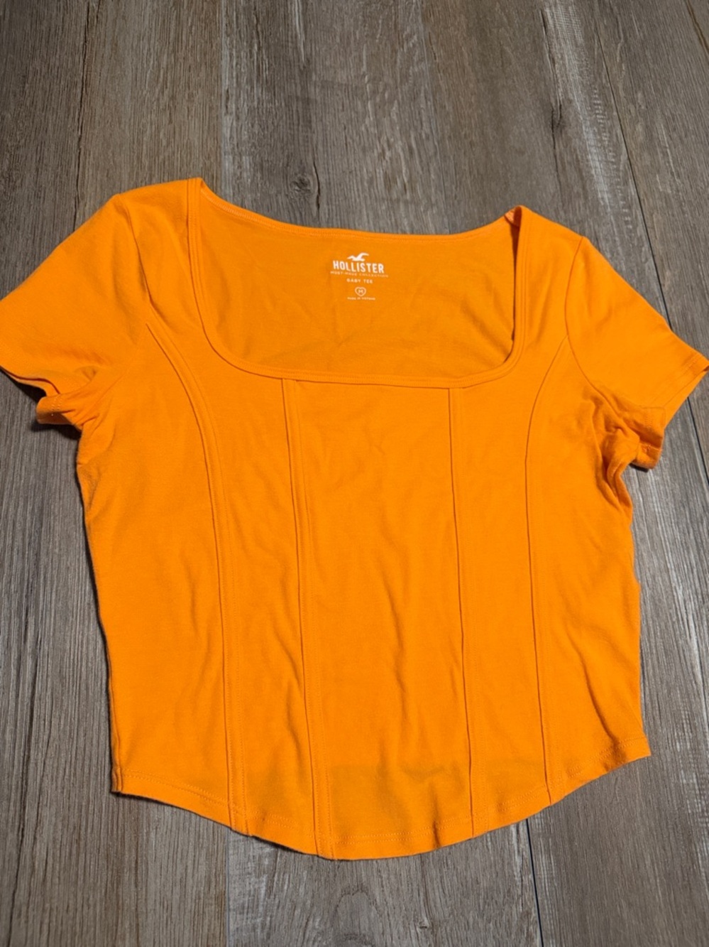 Hollister Women's Bright Orange Square Neck Short Sleeve Crop BabyTee